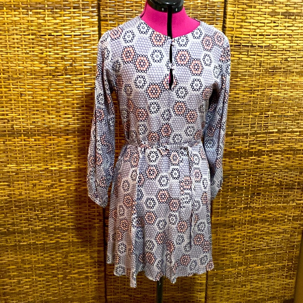 NWOT Natura Rust, navy blue Long Sleeve Lagenlook Mini   Dress M